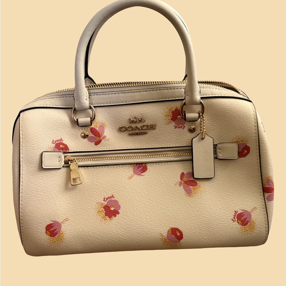 Coach Cream and Pink Floral Satchel